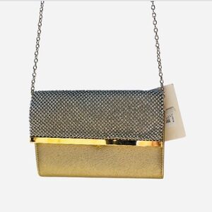 Crossbody Rhinestone Clutch Hand Bag Gold New